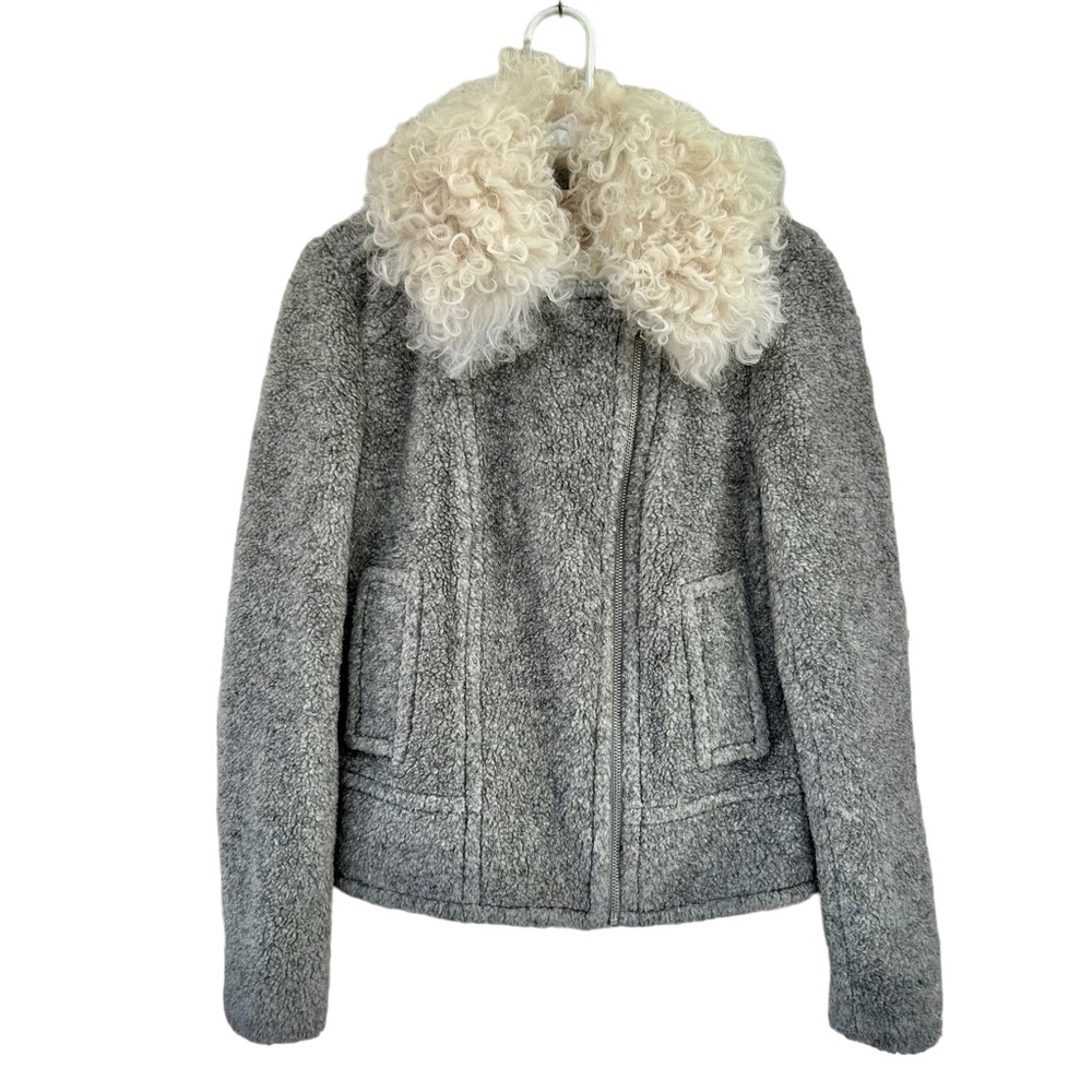 REBECCA TAYLOR Grey Lamb Shearling Jacket 6